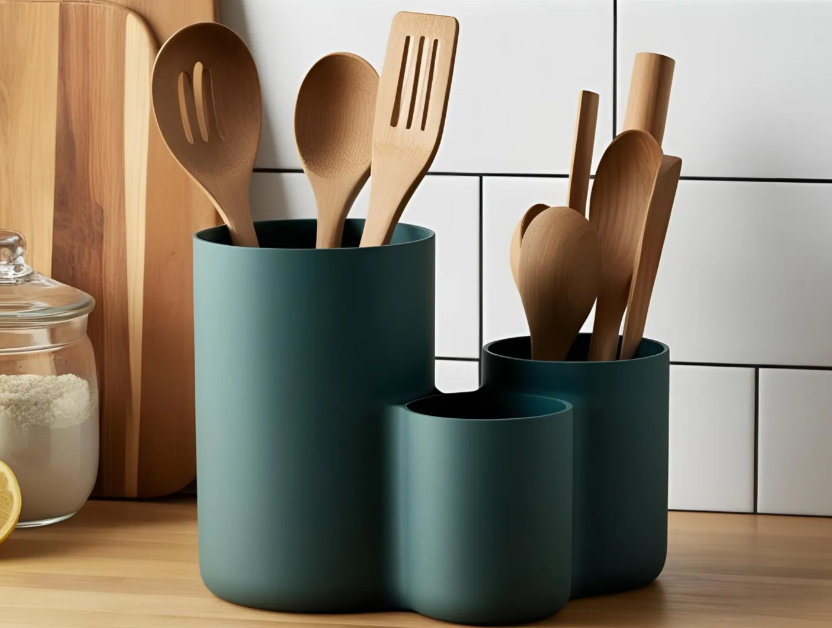Modern kitchen utensil holder with three cups