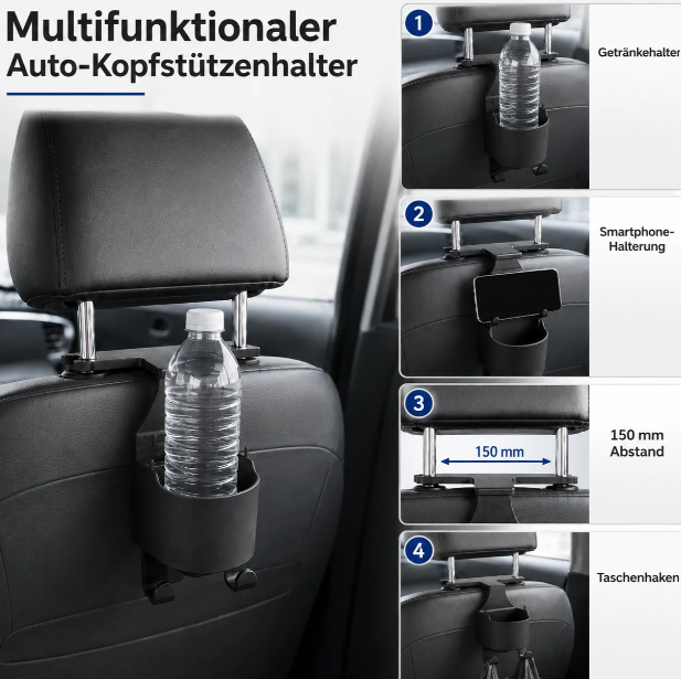 Car Headrest Organizer with Cup Holder