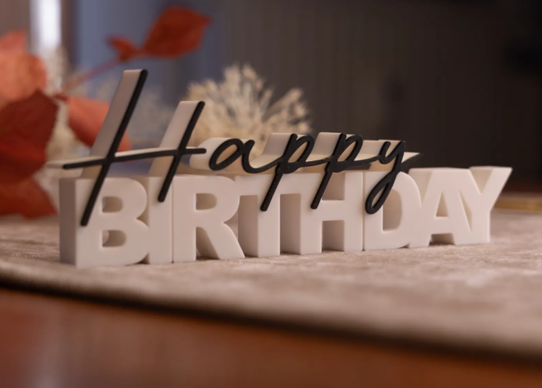 Happy Birthday Decorative Sign – Elegant Tabletop Party Décor