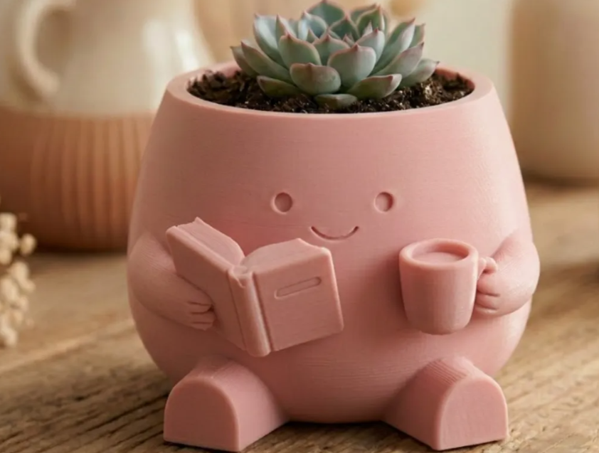 Cute Reading Planter with Coffee Mug