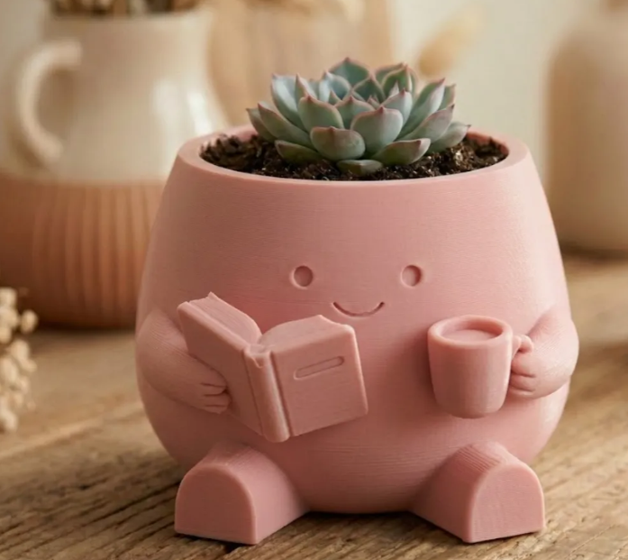 Cute Reading Planter with Coffee Mug
